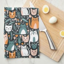 Patrón colorido de gatos lindo Impresión floral bo