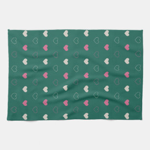 Paño De Cocina Patrón continuo de corazón rosa y verde minimalist