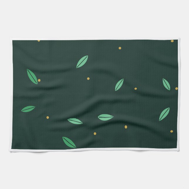 Paño De Cocina Patrón continuo de hojas botánicas verde oscuro (Horizontal)