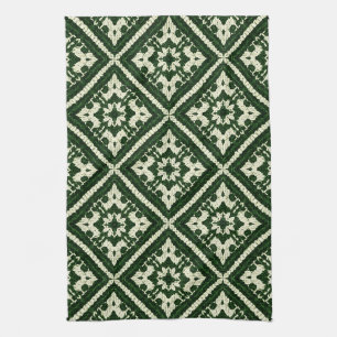 Paño De Cocina Patrón continuo de punto nórdico Diamante Verde
