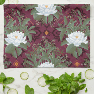 Paño De Cocina Patrón Crimson Lotus Elegance - El Lotus Blanco