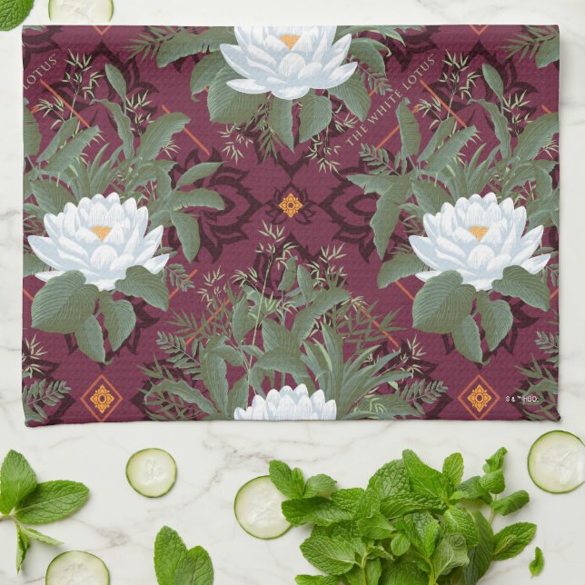 Paño De Cocina Patrón Crimson Lotus Elegance - El Lotus Blanco (Doblado)
