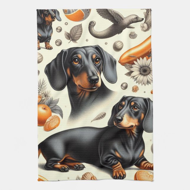 Paño De Cocina Patrón Cute Dachshund (Vertical)