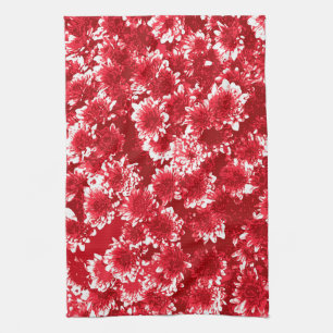 Paño De Cocina Patrón Dahlia gráfico moderno, rojo oscuro y blanc