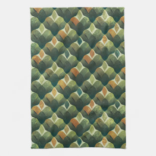 Paño De Cocina Patrón de abanico Art Déco verde terroso