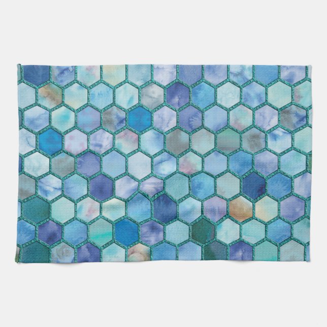Paño De Cocina Patrón de abeja azul Aqua (Horizontal)