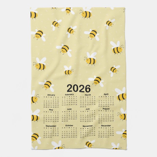 Paño De Cocina Patrón de abejas de miel amarilla 2026 (Vertical)