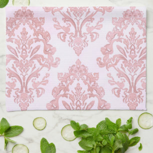 Paño De Cocina Patrón de acuarela damasco victoriano rosa bonito
