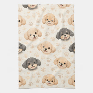 Paño De Cocina Patrón de acuarela de corazones de cachorros lindo