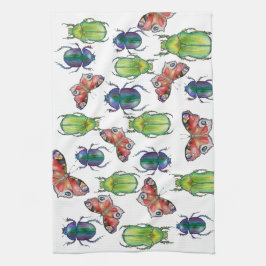 Paño De Cocina Patrón de acuarela de escarabajos y mariposas