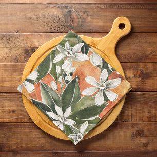 Paño De Cocina Patrón de acuarela de Naranja tropical y flores