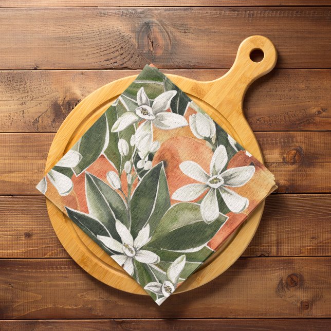 Paño De Cocina Patrón de acuarela de Naranja tropical y flores (Subido por el creador)