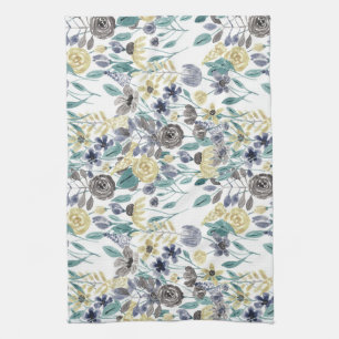 Paño De Cocina Patrón de acuarela floral amarillo gris moderno