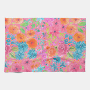 Paño De Cocina Patrón de acuarela floral en rosa