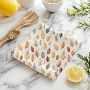 Paño De Cocina Patrón de acuarela marrón dorado naranja hojas de 