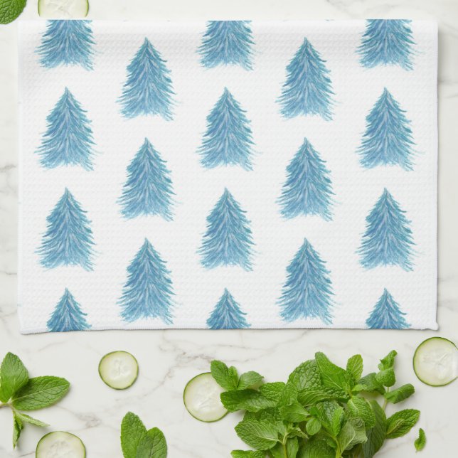 Paño De Cocina Patrón de agua azul del árbol de Navidad (Doblado)