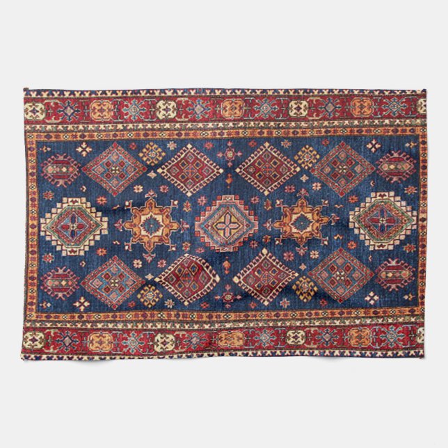 Paño De Cocina Patrón de Alfombra Turquesa Antigua Oriental (Horizontal)