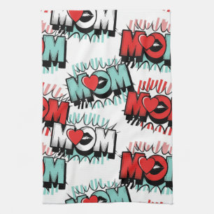 Paño De Cocina Patrón de amor de mamá Pop Art en blanco (1)