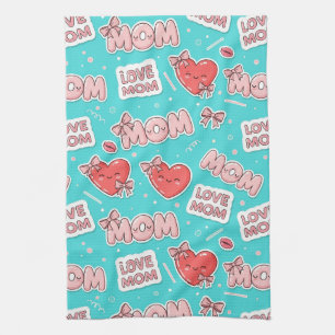 Paño De Cocina Patrón de amor de mamá Pop Art en turquesa