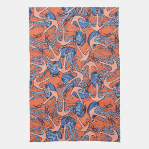 Paño De Cocina Patrón De Ancla Y De Jellyfish