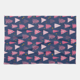 Paño De Cocina Patrón de árbol de Navidad azul y rosa