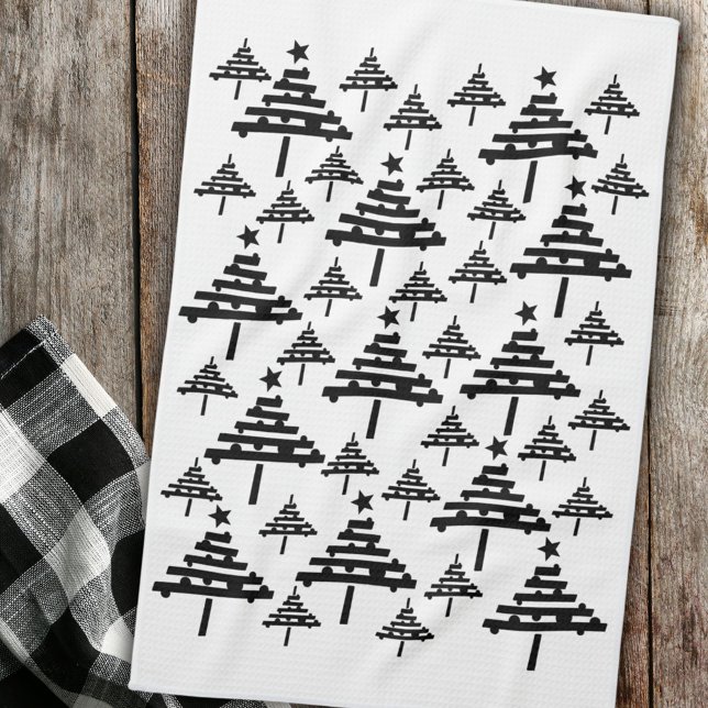 Paño De Cocina Patrón de árbol de Navidad blanco y negro moderno (Subido por el creador)