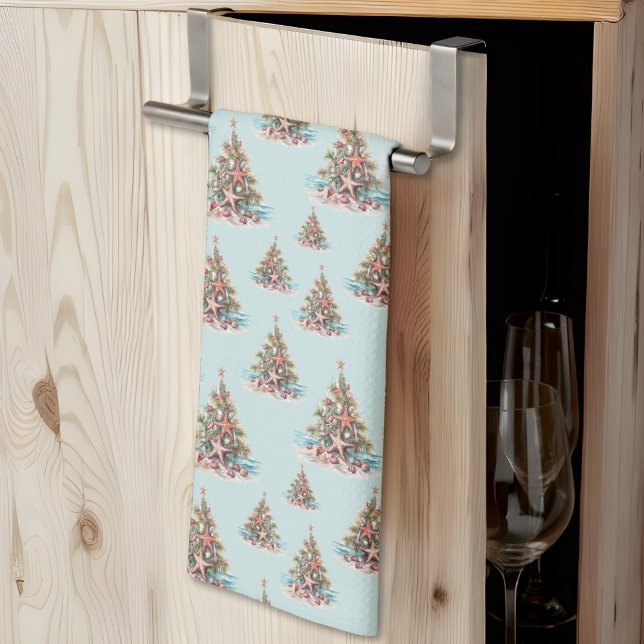 Paño De Cocina Patrón de árbol de navidad de la cubierta de playa (Beach Shell Christmas Tree Pattern kitchen towel )