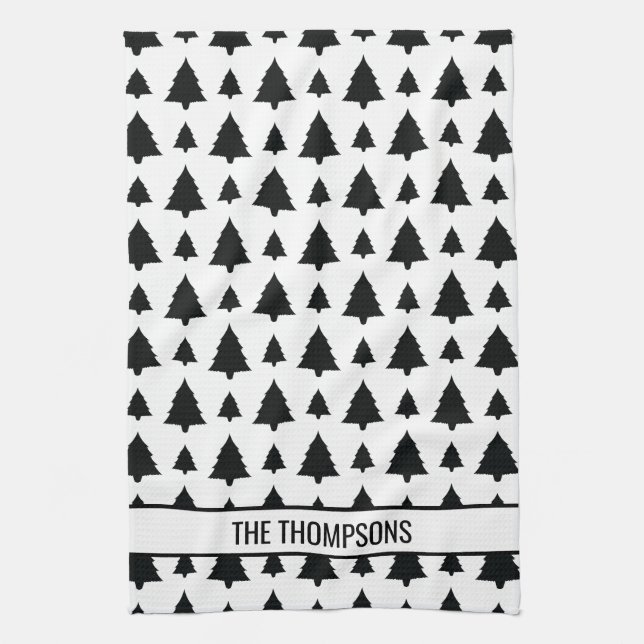 Paño De Cocina Patrón de árbol de navidad de piel negra y blanca (Vertical)