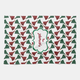 Paño De Cocina Patrón de árbol de navidad verde oscuro y rojo
