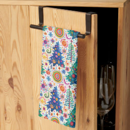 Paño De Cocina Patrón de árbol festivo colorido
