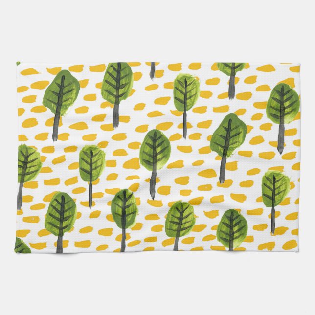 Paño De Cocina Patrón de árbol negro verde Naive (Horizontal)