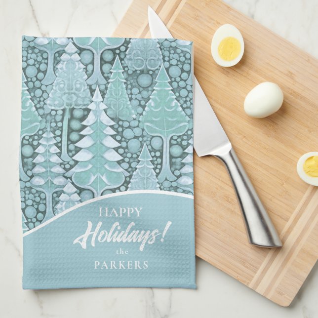 Paño De Cocina Patrón de árboles de navidad costeros estilizados  (Doblado Cuarto)