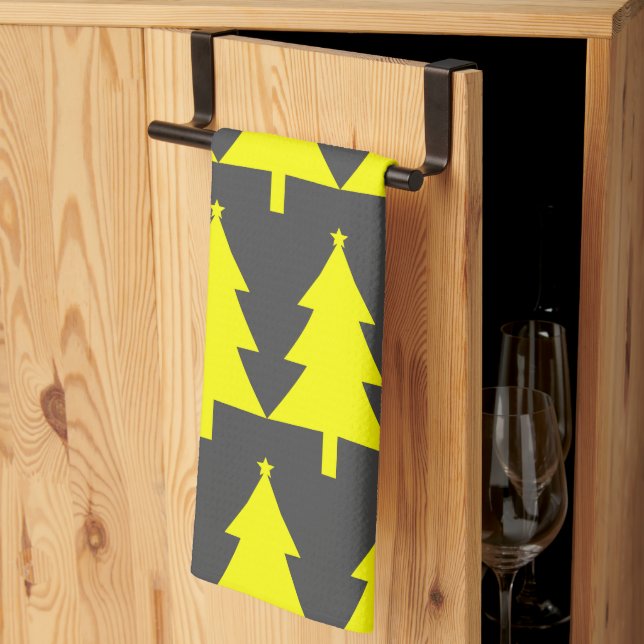 Paño De Cocina Patrón de árboles de navidad de las aves amarillas (Pliegue de tercios)