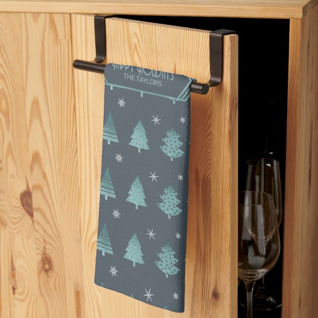 Paño De Cocina Patrón de árboles de Navidad y copos de nieve ID86 (Pliegue de tercios)