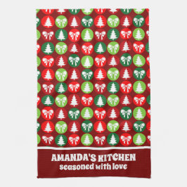 Paño De Cocina patrón de arboles y arcos de Navidad retro vintage