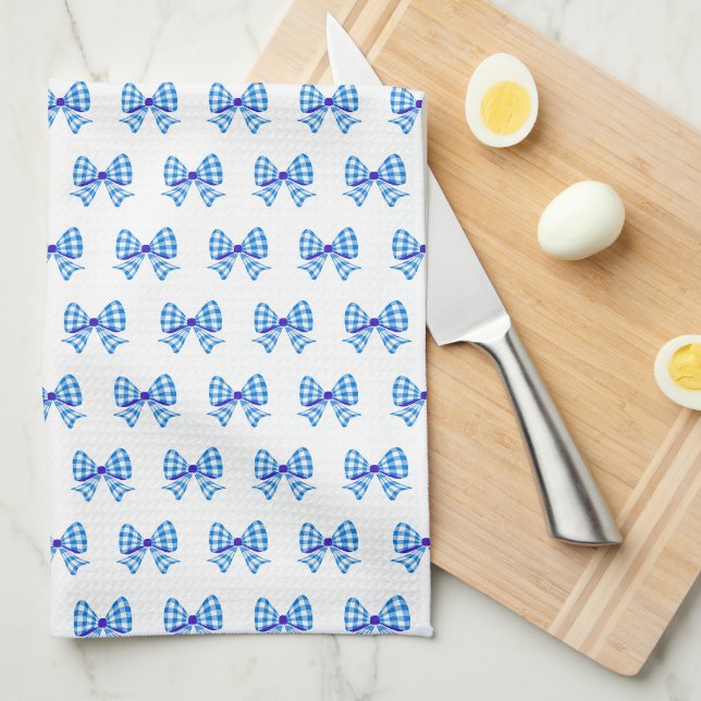 Paño De Cocina Patrón de arco de gingham azul-blanco (Doblado Cuarto)