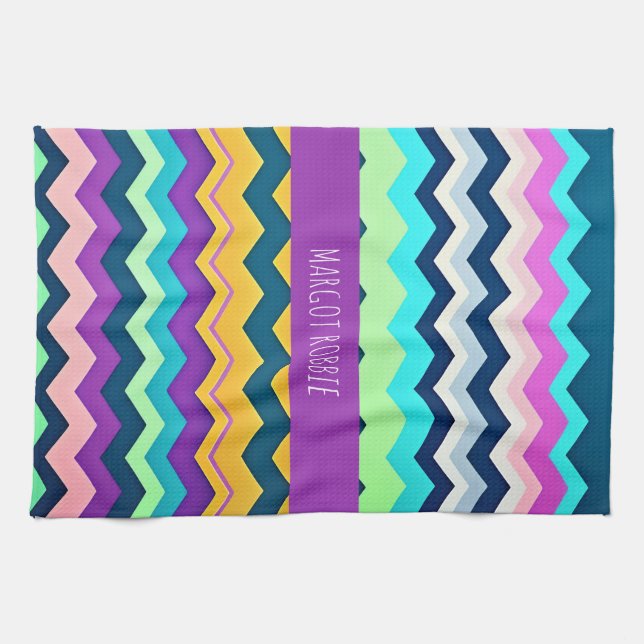 Paño De Cocina Patrón de arcoiris pastel en zigzag (Horizontal)