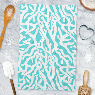 Paño De Cocina Patrón de arrecife de coral de playa Azul blanco n