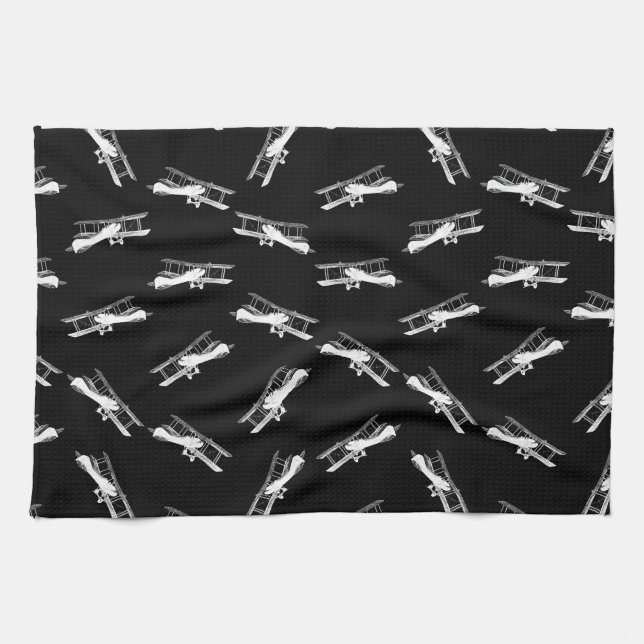 Paño De Cocina Patrón de arte de aviones antiguos voladores (Horizontal)