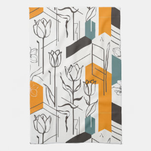 Paño De Cocina Patrón de arte de línea de tulipán geométrico mode