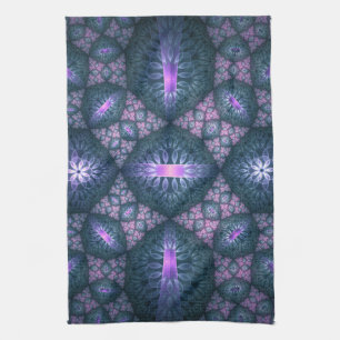 Paño De Cocina Patrón de arte fractal 3D turquesa rosa púrpura