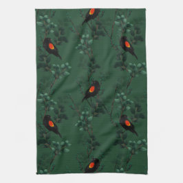 Paño De Cocina Patrón de ave negra de ala roja