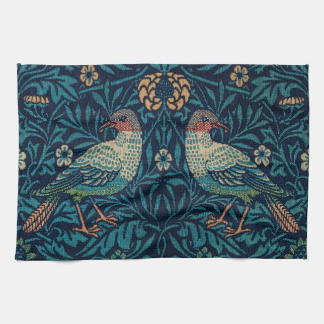 Paño De Cocina Patrón de aves azules de la época de William Morri (Horizontal)