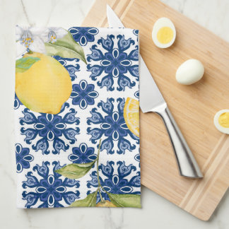 Paño De Cocina Patrón de Azulejo de Limón Mediterráneo