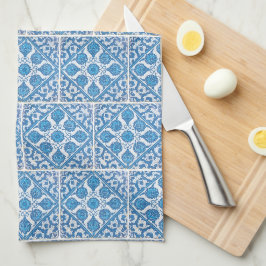 Paño De Cocina Patrón de Baldosa Falsa Delft Flor de Aciano Azul