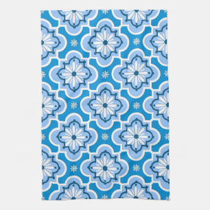 Paño De Cocina Patrón de baldosas marroquí - Azul y blanco