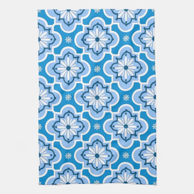 Paño De Cocina Patrón de baldosas marroquí - Azul y blanco (Vertical)