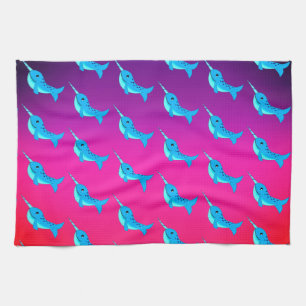 Paño De Cocina Patrón de ballenas azul personalizado en azul mari