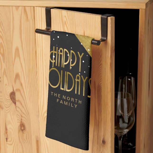 Paño De Cocina Patrón de banda de navidades Gold/Black ID862 (Pliegue de tercios)