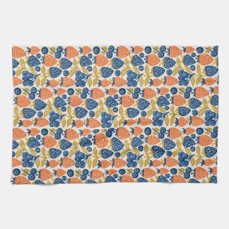 Paño De Cocina Patrón de bayas de linóleo vintage - Fresa y azul